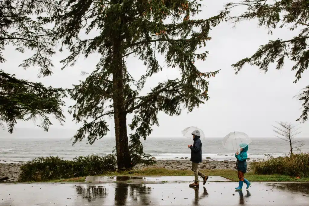 Walkers in Rain Campbell River Sea Walk | Bluetree Photography | Destination Campbell River