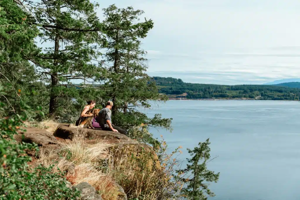 Hikers with dog enjoy Ripple Rock Hike view Vancouver Island | Bluetree Photography | Destination Campbell River